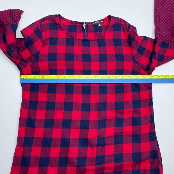 J. Crew Mercantile Women's Top Red & Navy Blue Plaid Flannel Bell Sleeves size 2 - Picture 4 of 7